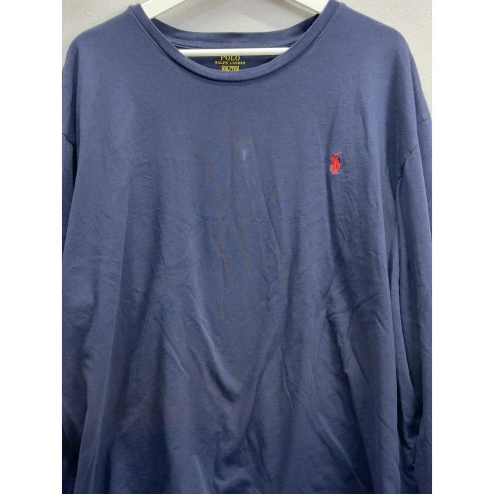 Polo Ralph Lauren T Shirt Men 2XL Navy Long Sleeve‎ Crewneck Red Pony Logo Tee